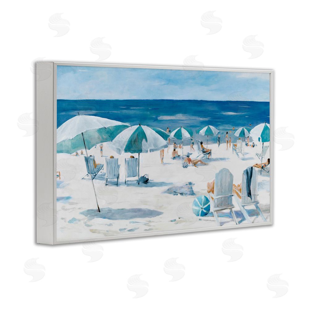 Sundance Graphics Umbrella Beach Coastal Scene White Framed Giclee Wall Art Print