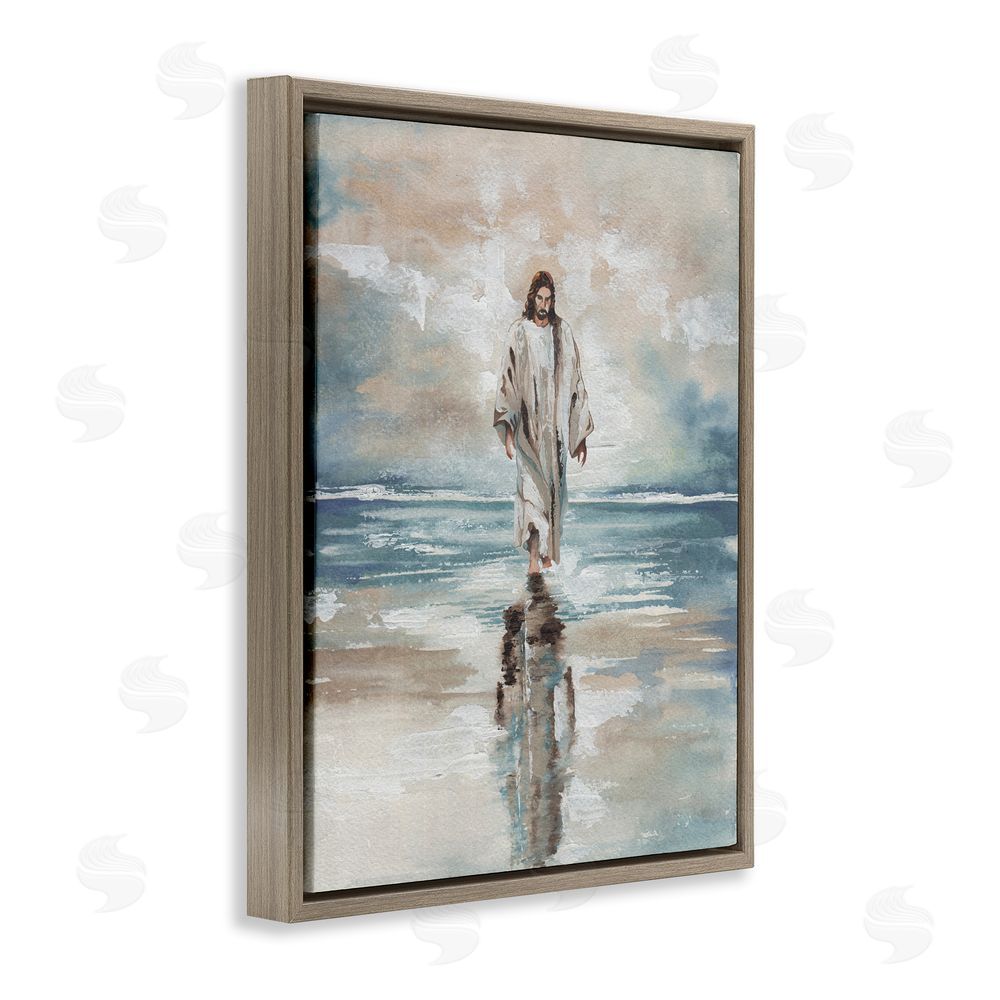 Sundance Graphics Jesus on Water Brown Floating Frame Canvas Wall Art Print