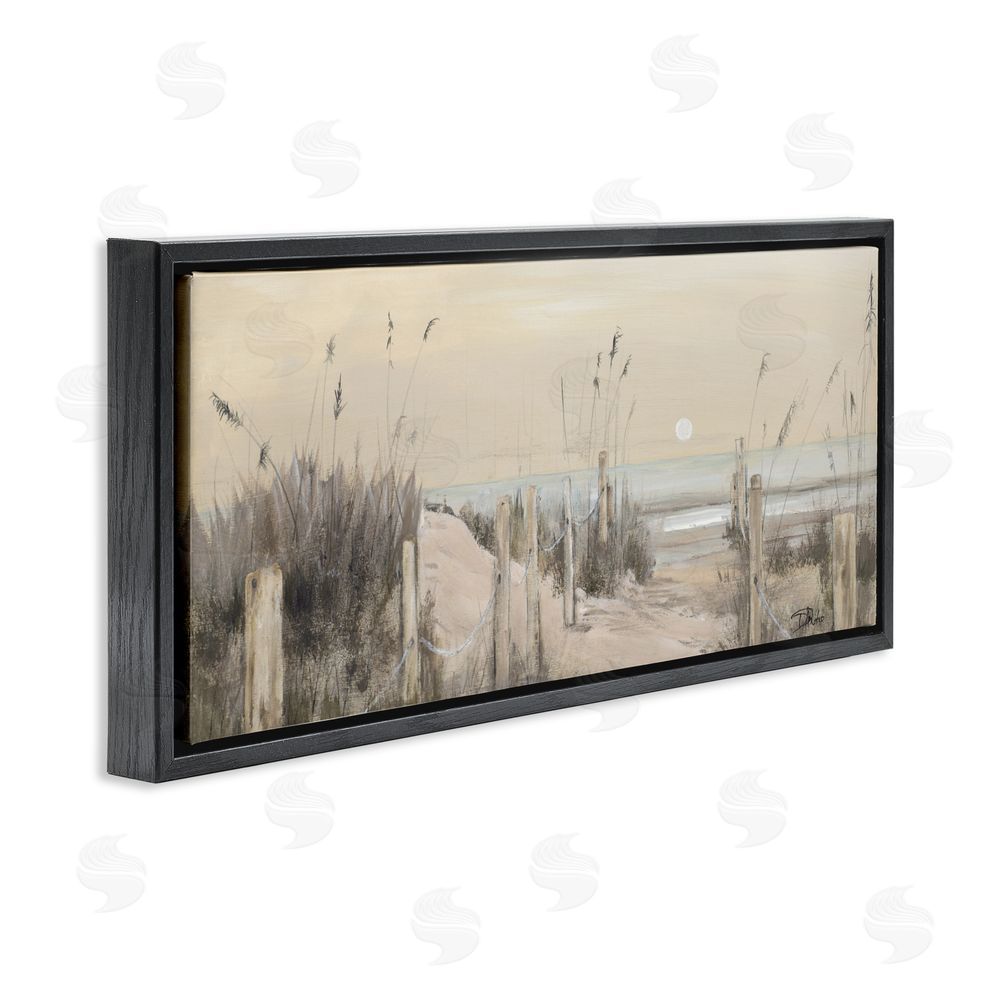 Sundance Graphics White Moon Over Ocean Black Floating Frame Canvas Wall Art Print