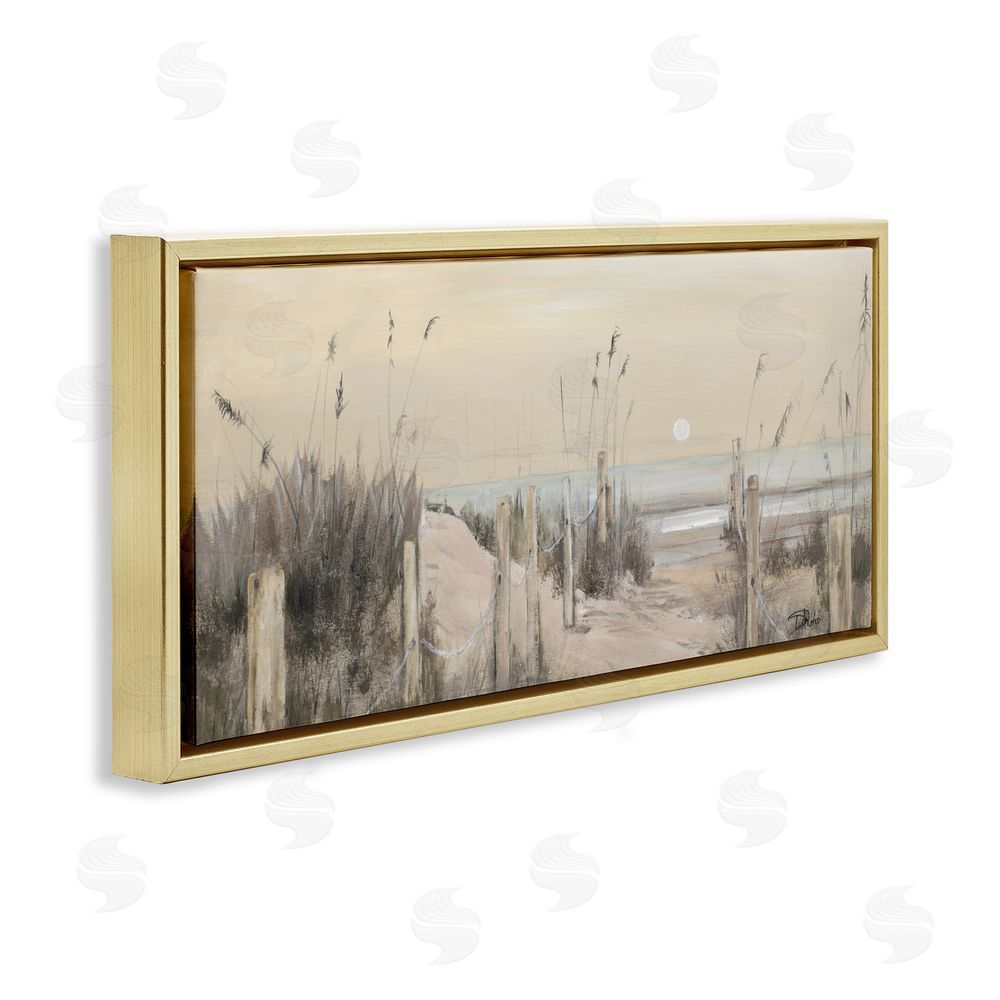 Sundance Graphics White Moon Over Ocean Gold Floating Frame Canvas Wall Art Print