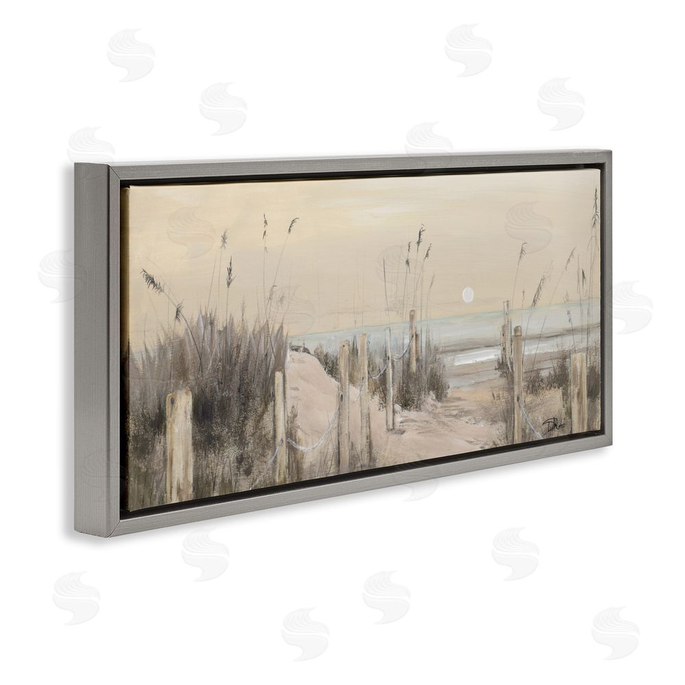 Sundance Graphics White Moon Over Ocean Gray Floating Frame Canvas Wall Art Print