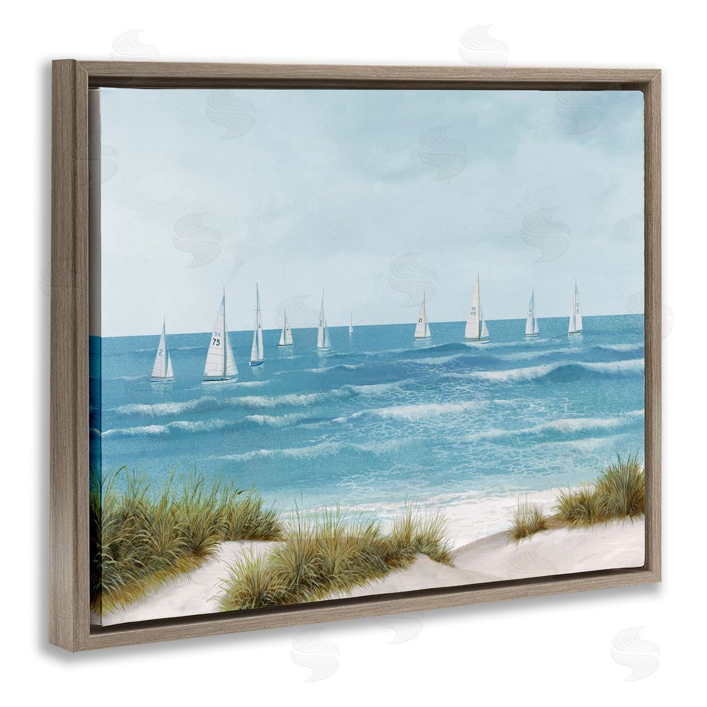 Sundance Graphics Sail Away Seaside Boats Brown Floating Frame Canvas Wall Art Print