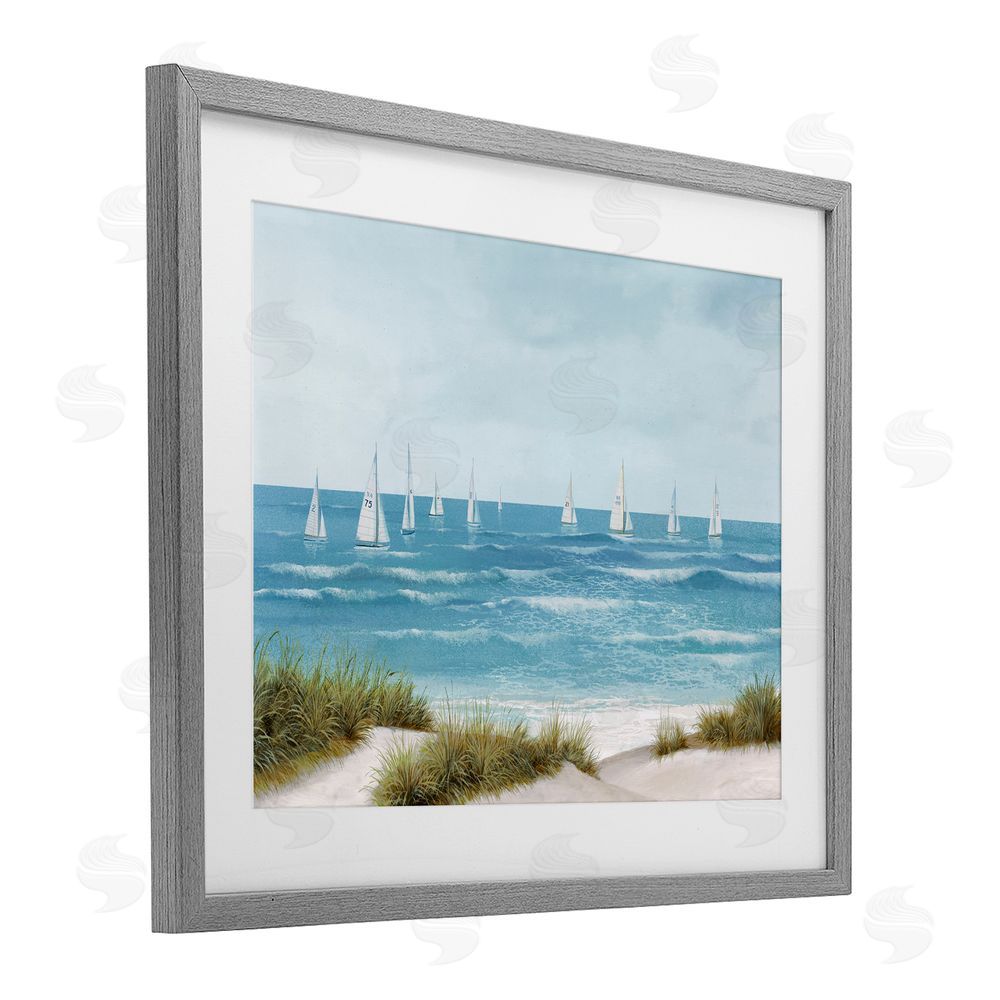 Sundance Graphics Sail Away Seaside Boats Gray Framed Print Under Glass Wall Art