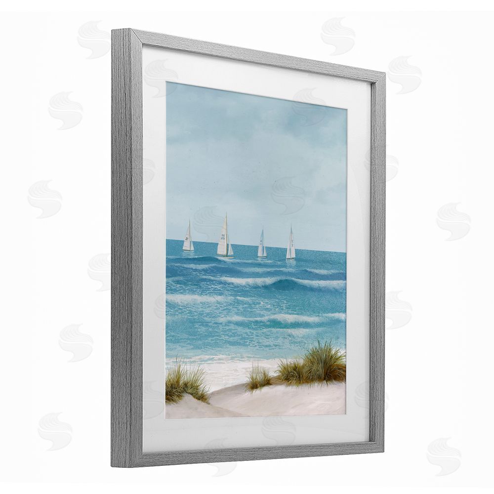 Sundance Graphics Boats Sailing Away Gray Framed Print Under Glass Wall Art