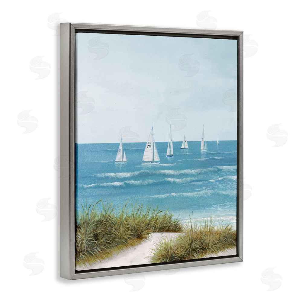 Sundance Graphics Sail Away Beach Seascape Gray Floating Frame Canvas Wall Art Print
