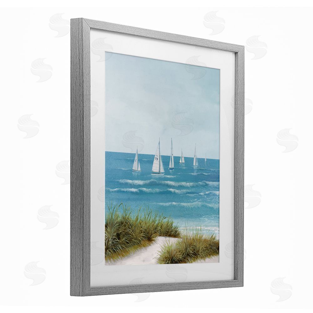 Sundance Graphics Sail Away Beach Seascape Gray Framed Print Under Glass Wall Art