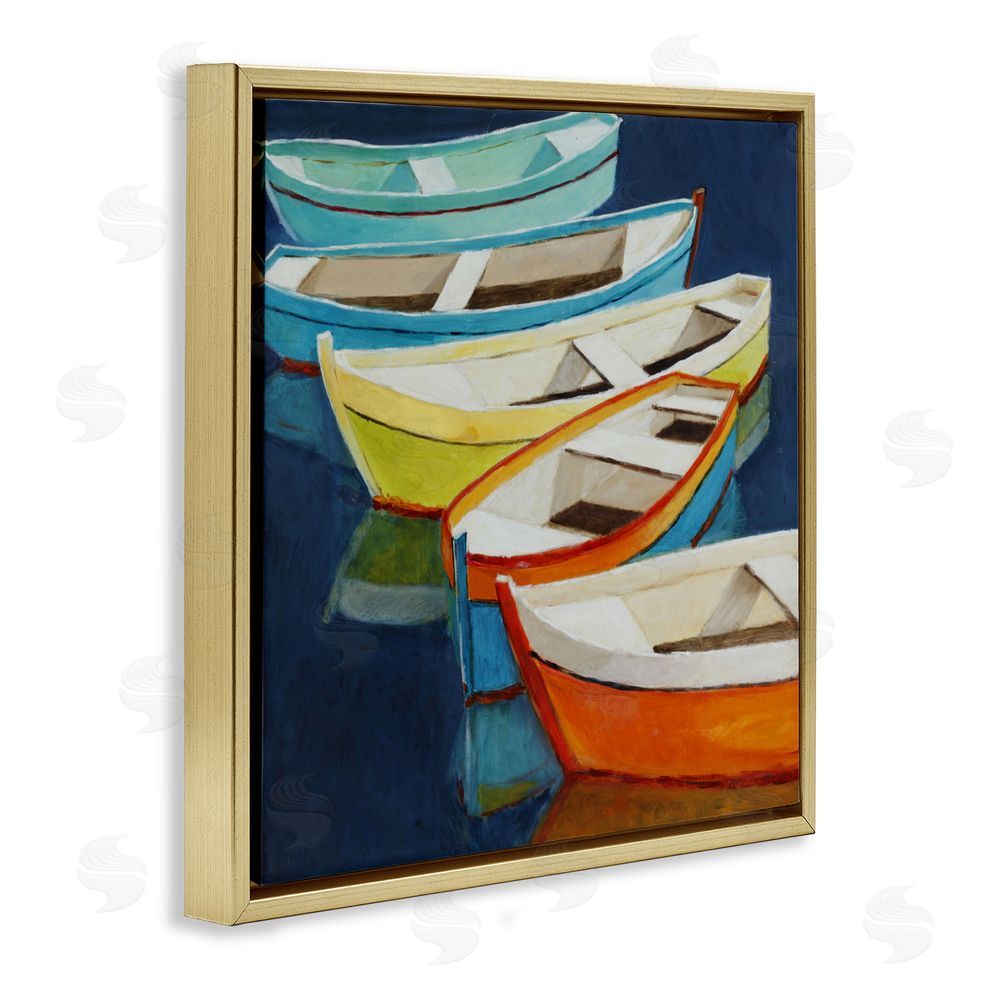 Sundance Graphics Serene Rowboats in Summer Gold Floating Frame Canvas Wall Art Print