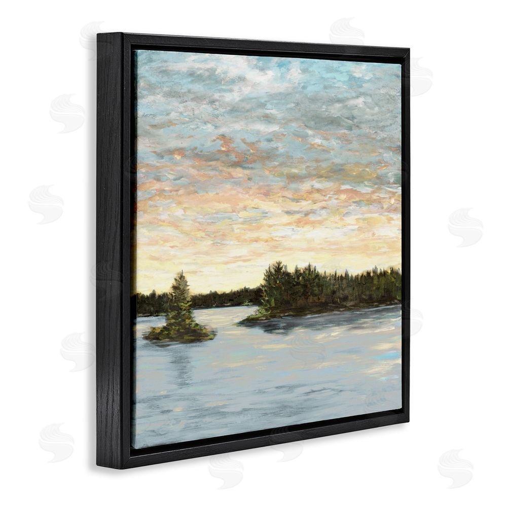 Sundance Graphics Lake Shore at Sundown Black Floating Frame Canvas Wall Art Print