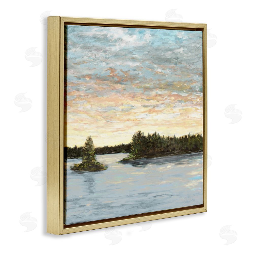 Sundance Graphics Lake Shore at Sundown Gold Floating Frame Canvas Wall Art Print