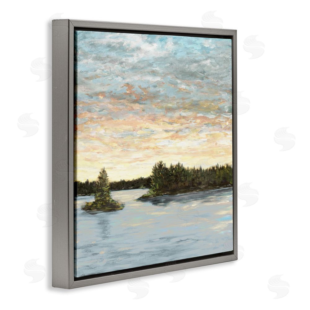 Sundance Graphics Lake Shore at Sundown Gray Floating Frame Canvas Wall Art Print