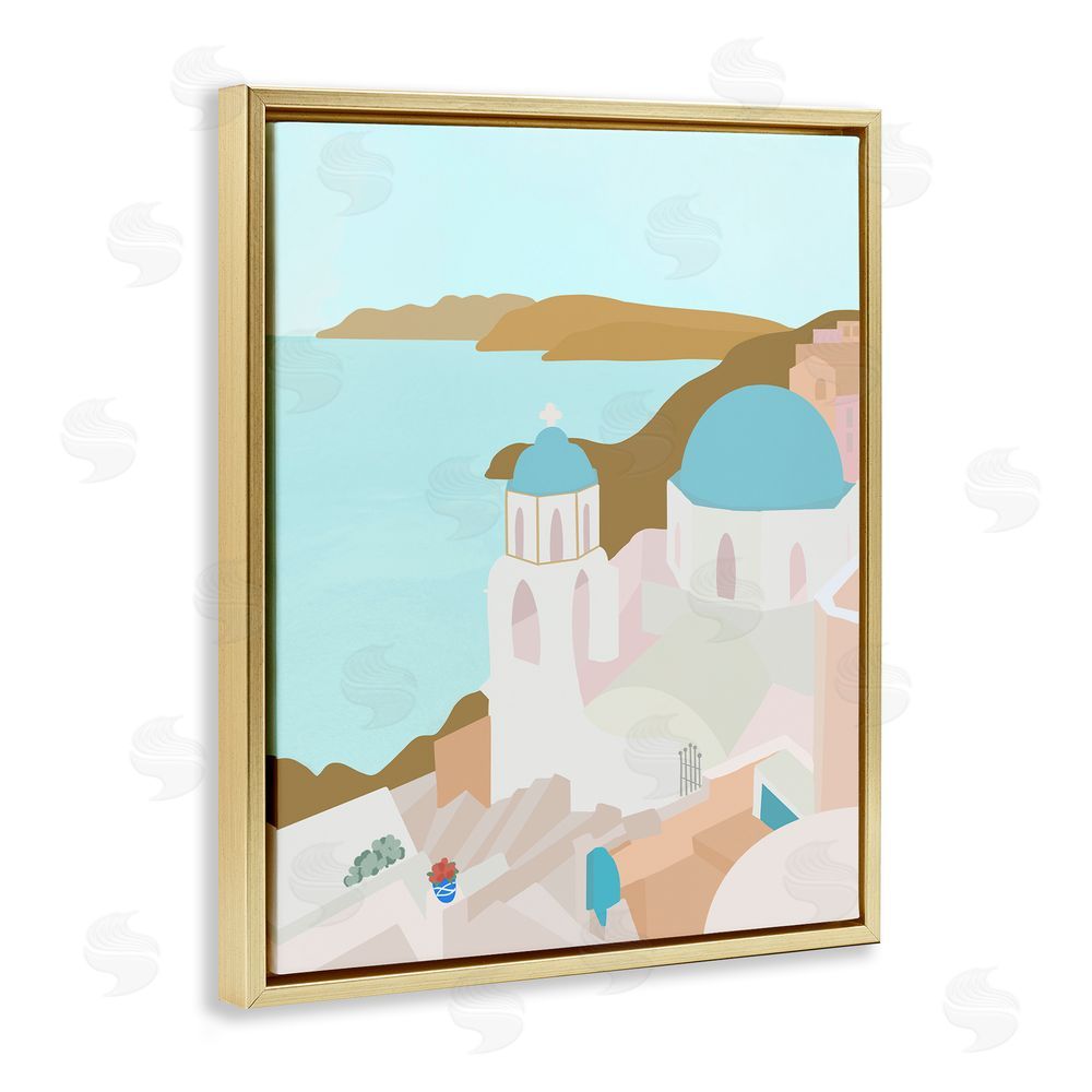 Sundance Graphics Coastal Santorini Vibes Gold Floating Frame Canvas Wall Art Print