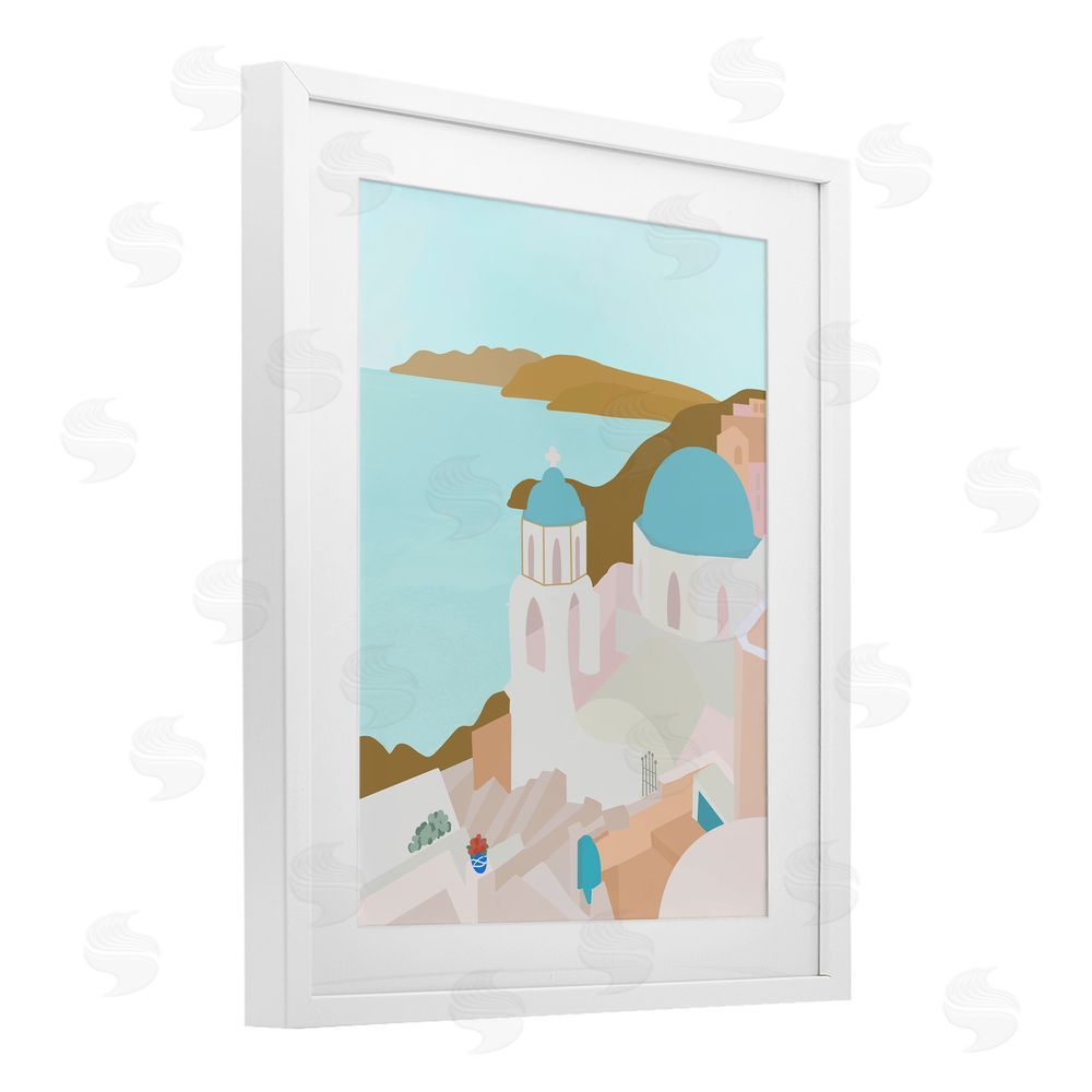 Sundance Graphics Coastal Santorini Vibes White Framed Print Under Glass Wall Art