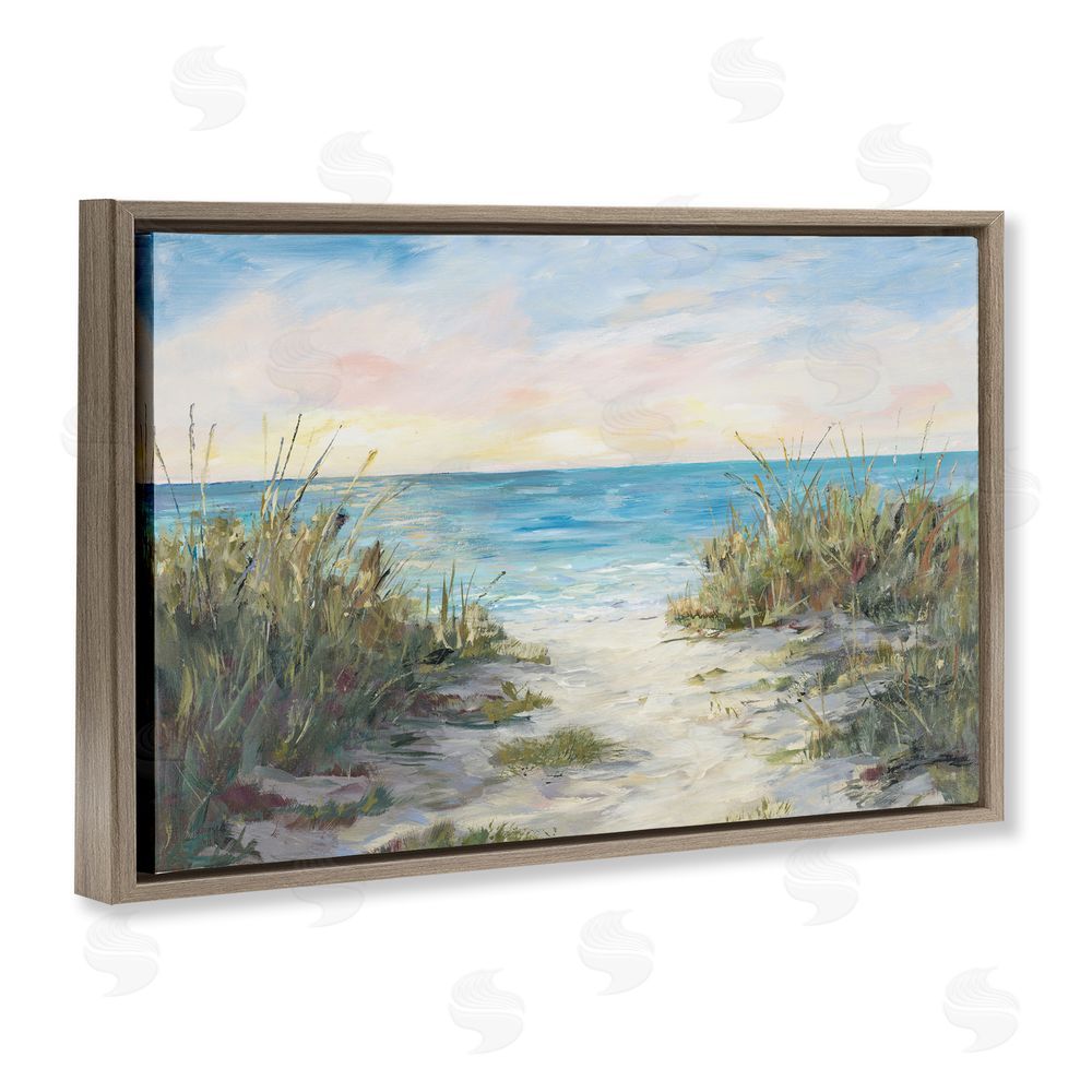Sundance Graphics Walk To The Beach Brown Floating Frame Canvas Wall Art Print