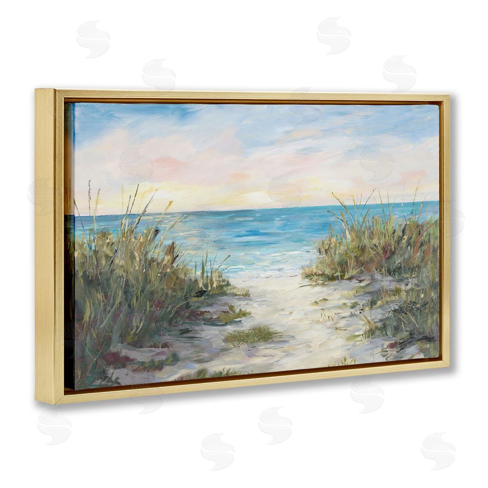 Sundance Graphics Walk To The Beach Gold Floating Frame Canvas Wall Art Print
