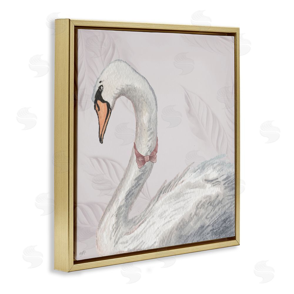 Sundance Graphics Soft Classic Swan & Bow Gold Floating Frame Canvas Wall Art Print