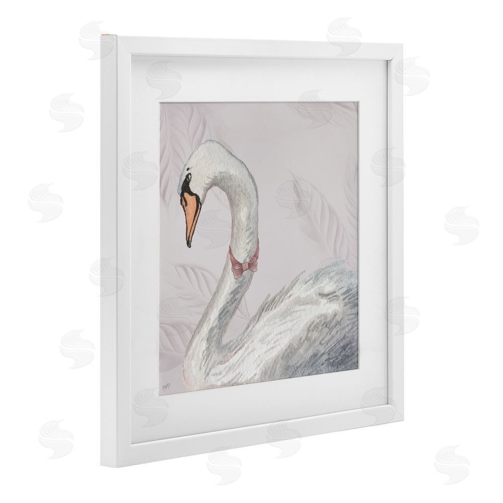 Sundance Graphics Soft Classic Swan & Bow White Framed Print Under Glass Wall Art