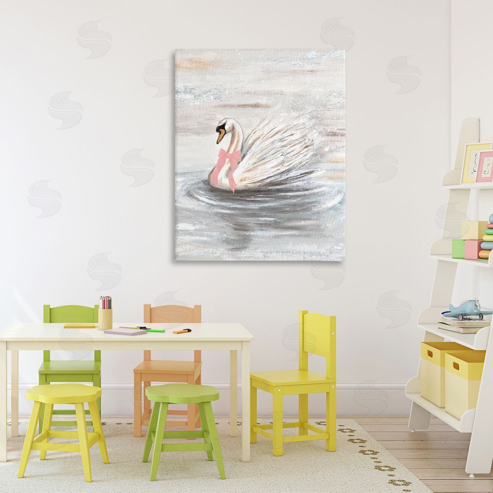 Sundance Graphics Swan With Pink Bow & Ripples Canvas Wall Art Print in Room