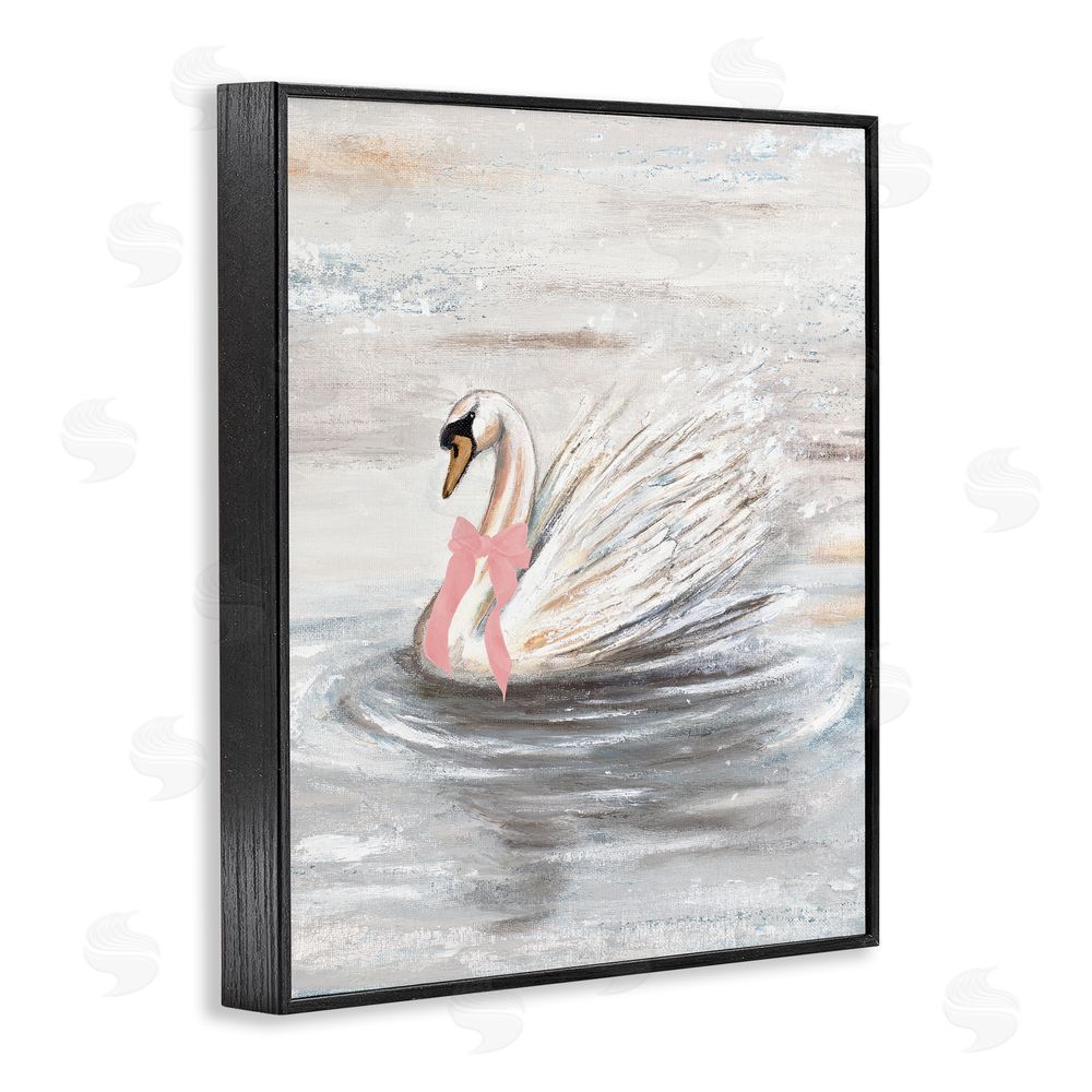 Sundance Graphics Swan With Pink Bow & Ripples Black Framed Giclee Wall Art Print