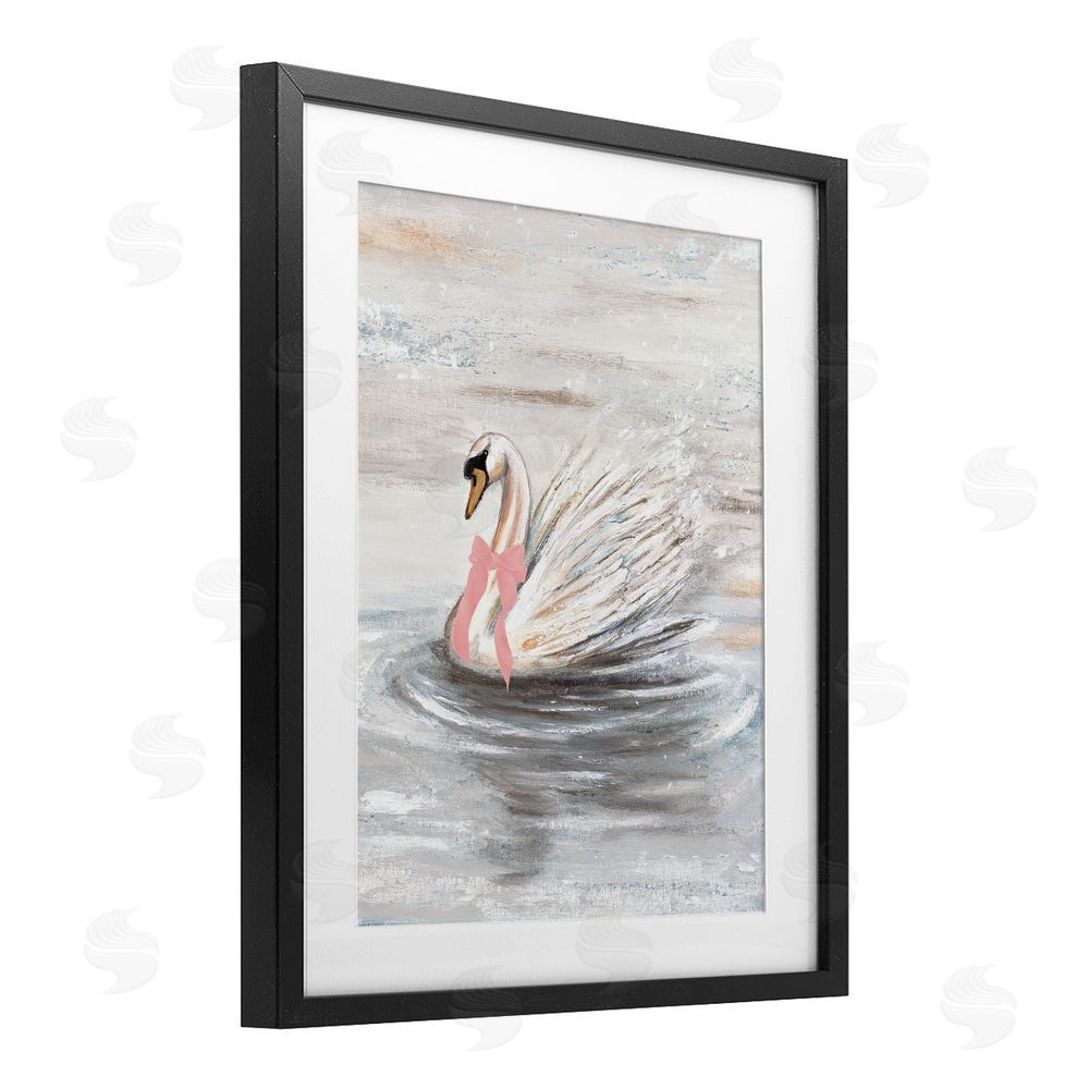 Sundance Graphics Swan With Pink Bow & Ripples Black Framed Print Under Glass Wall Art
