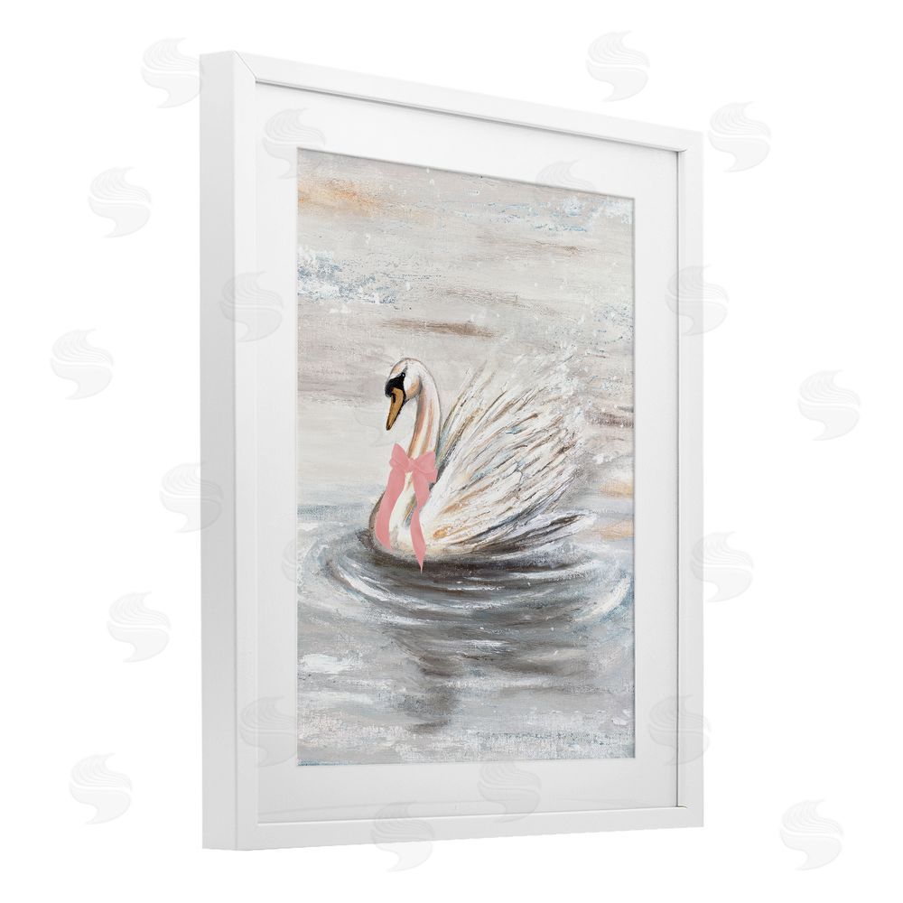Sundance Graphics Swan With Pink Bow & Ripples White Framed Print Under Glass Wall Art