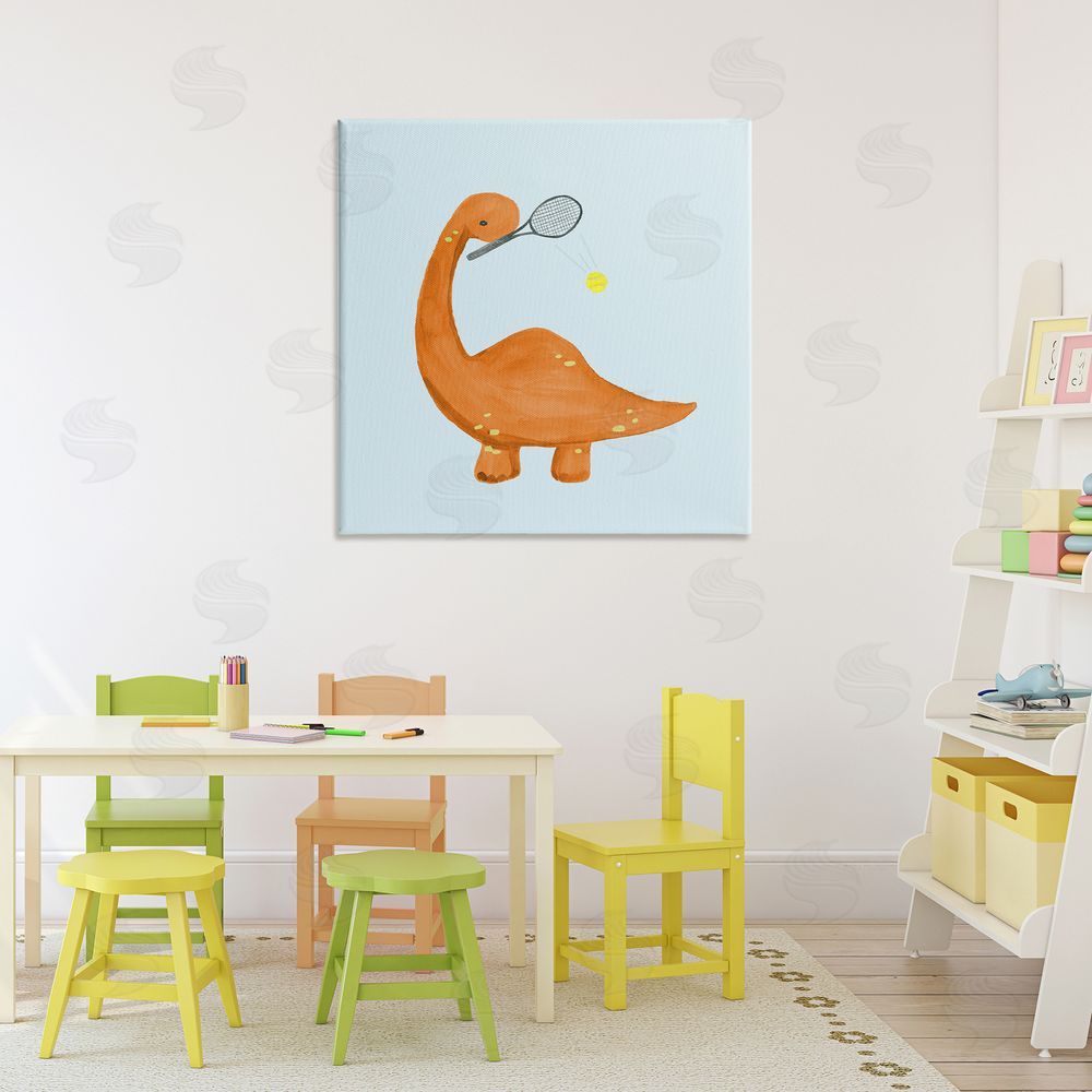 Sundance Graphics Baby Dino Playing Tennis Canvas Wall Art Print in Room