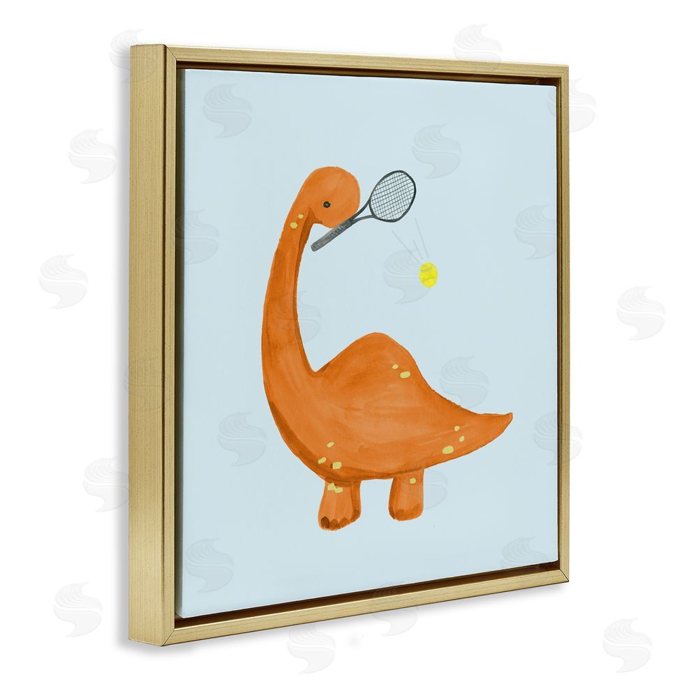 Sundance Graphics Baby Dino Playing Tennis Gold Floating Frame Canvas Wall Art Print