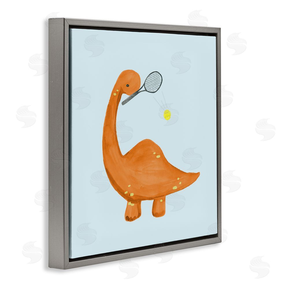 Sundance Graphics Baby Dino Playing Tennis Gray Floating Frame Canvas Wall Art Print