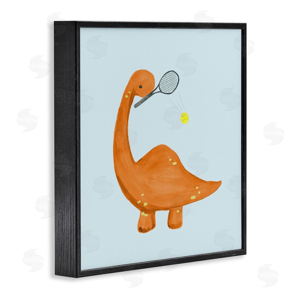 Sundance Graphics Baby Dino Playing Tennis Black Framed Giclee Wall Art Print