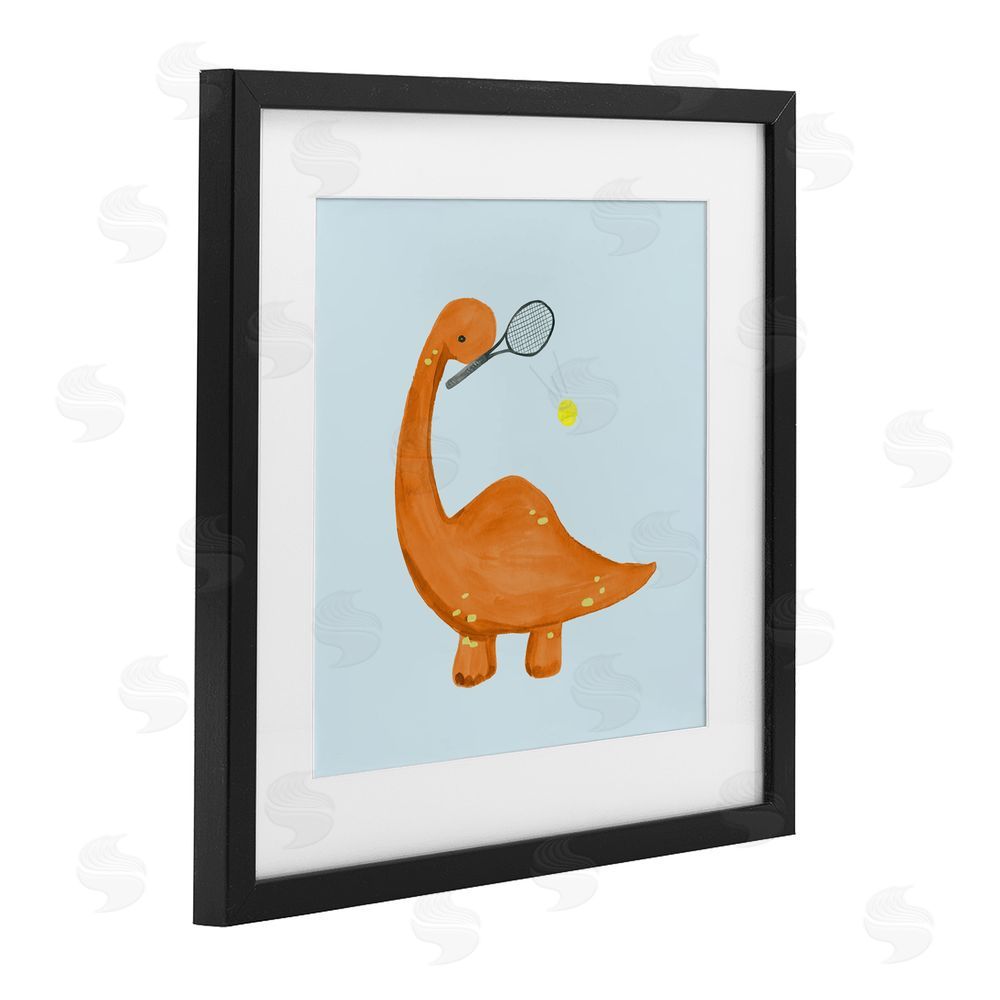 Sundance Graphics Baby Dino Playing Tennis Black Framed Print Under Glass Wall Art