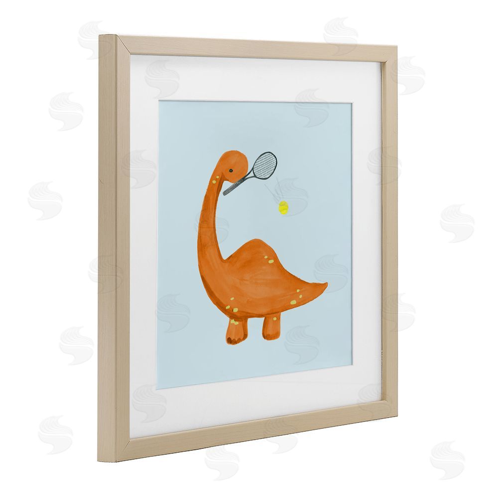 Sundance Graphics Baby Dino Playing Tennis Birch Framed Print Under Glass Wall Art