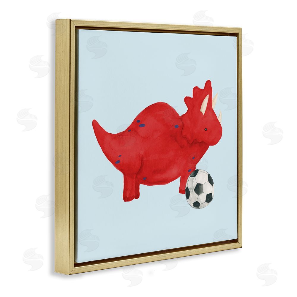 Sundance Graphics Baby Dino with Ball Gold Floating Frame Canvas Wall Art Print