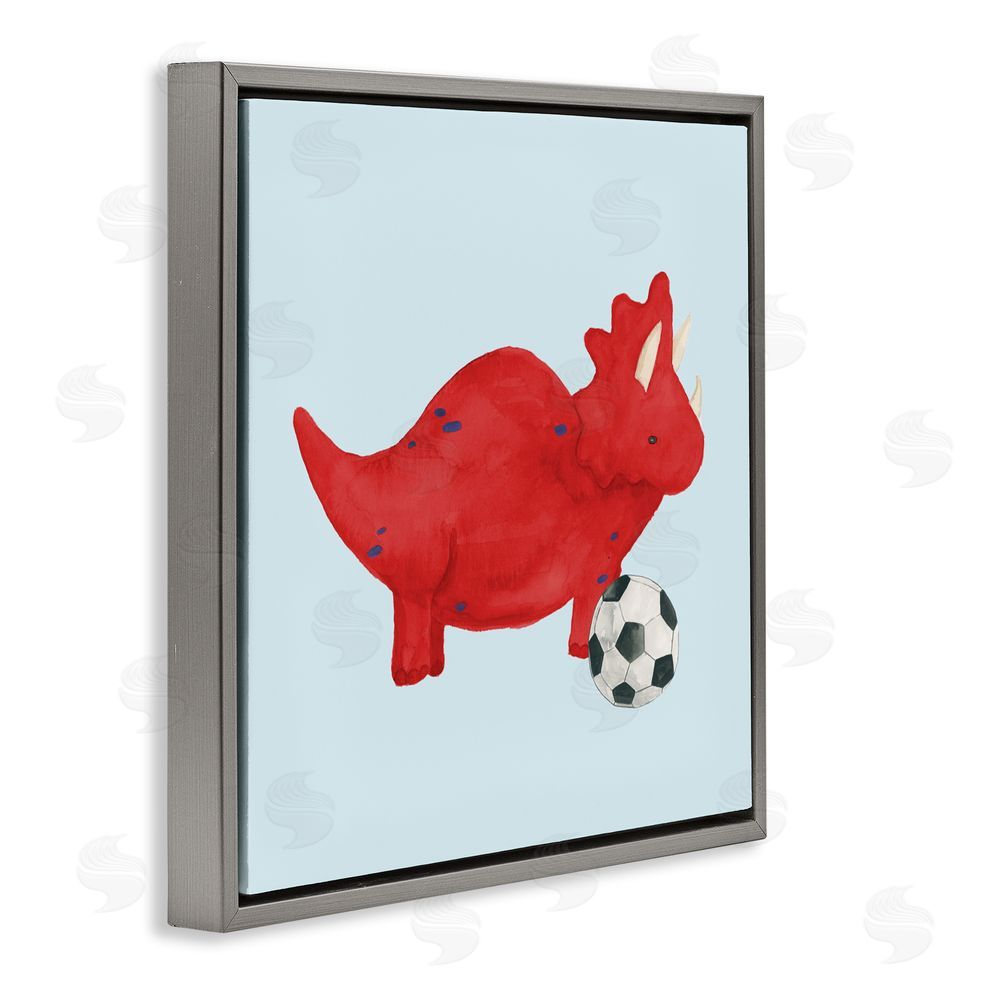 Sundance Graphics Baby Dino with Ball Gray Floating Frame Canvas Wall Art Print