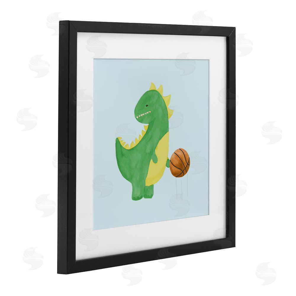 Sundance Graphics Baby Dino & Basketball Black Framed Print Under Glass Wall Art