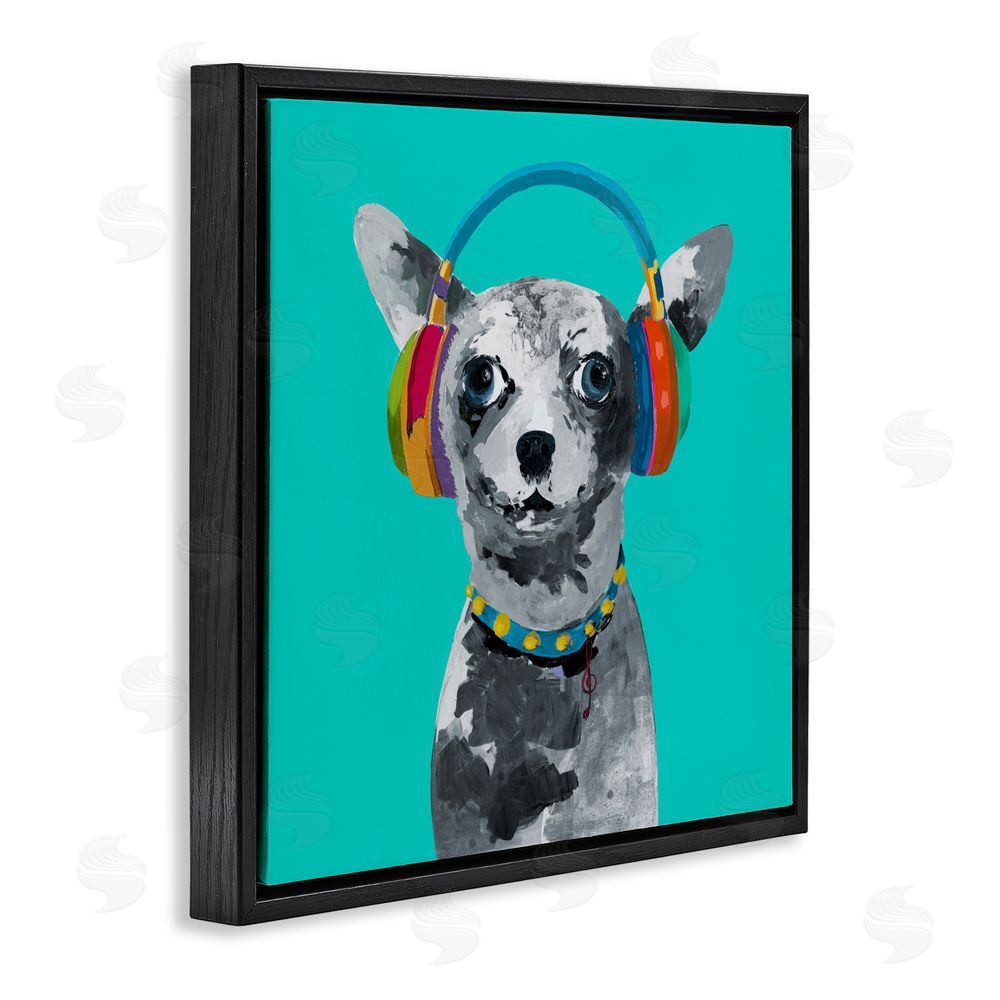 Sundance Graphics Jammin' Pup on Blue Black Floating Frame Canvas Wall Art Print