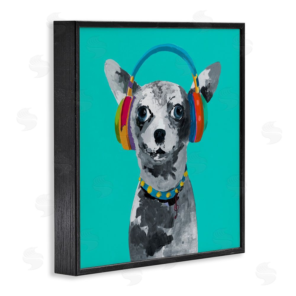Sundance Graphics Jammin' Pup on Blue Black Framed Giclee Wall Art Print