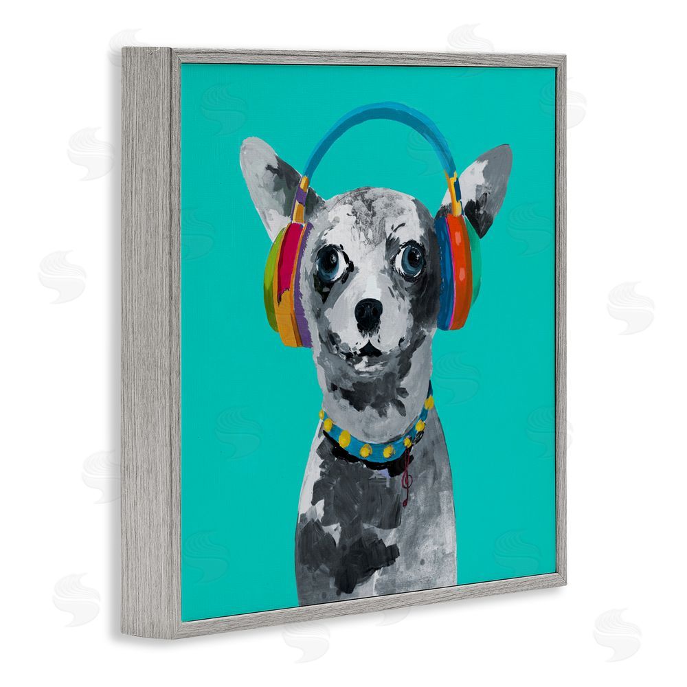 Sundance Graphics Jammin' Pup on Blue Gray Framed Giclee Wall Art Print