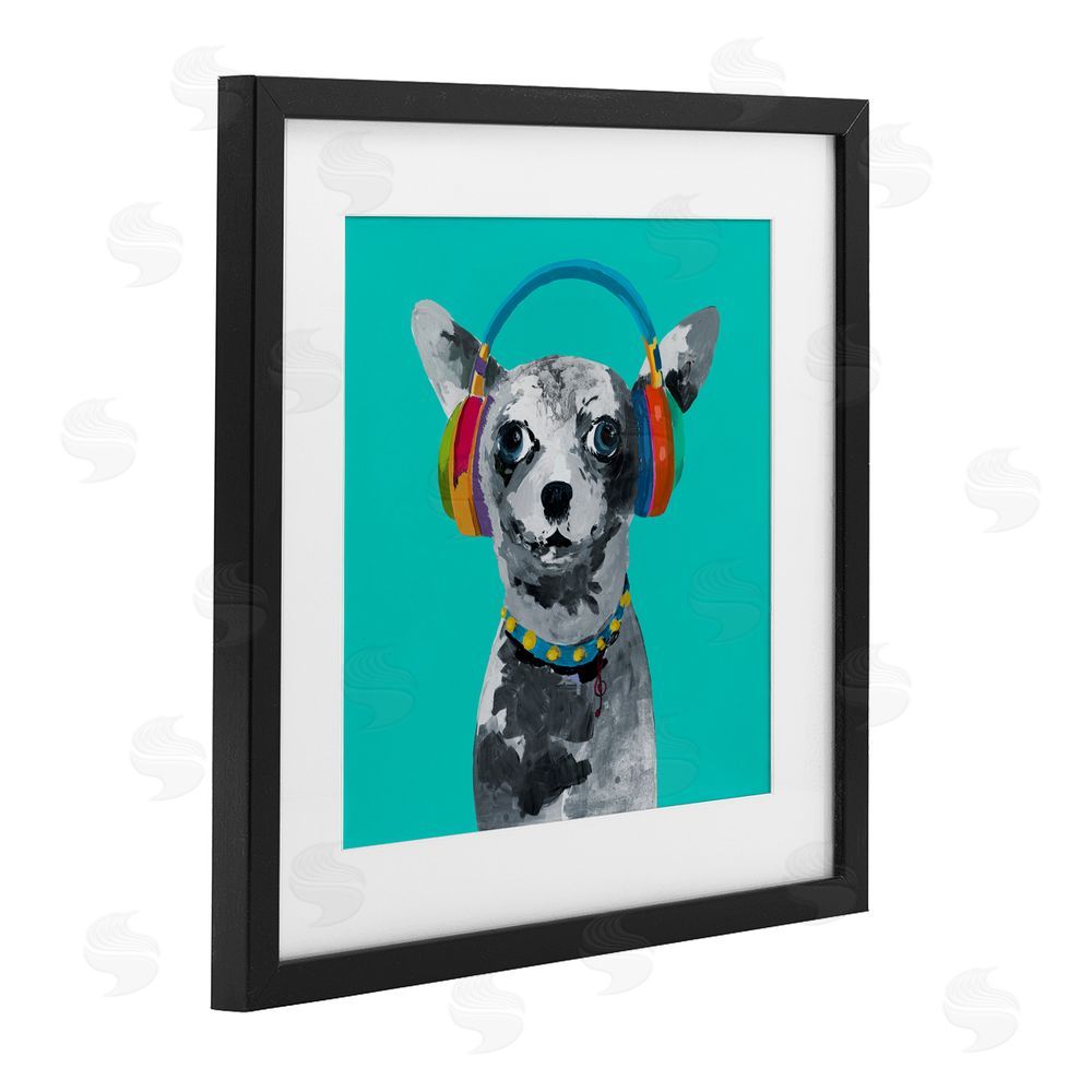 Sundance Graphics Jammin' Pup on Blue Black Framed Print Under Glass Wall Art