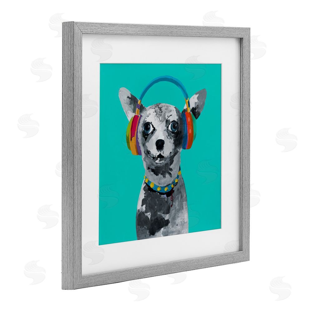 Sundance Graphics Jammin' Pup on Blue Gray Framed Print Under Glass Wall Art