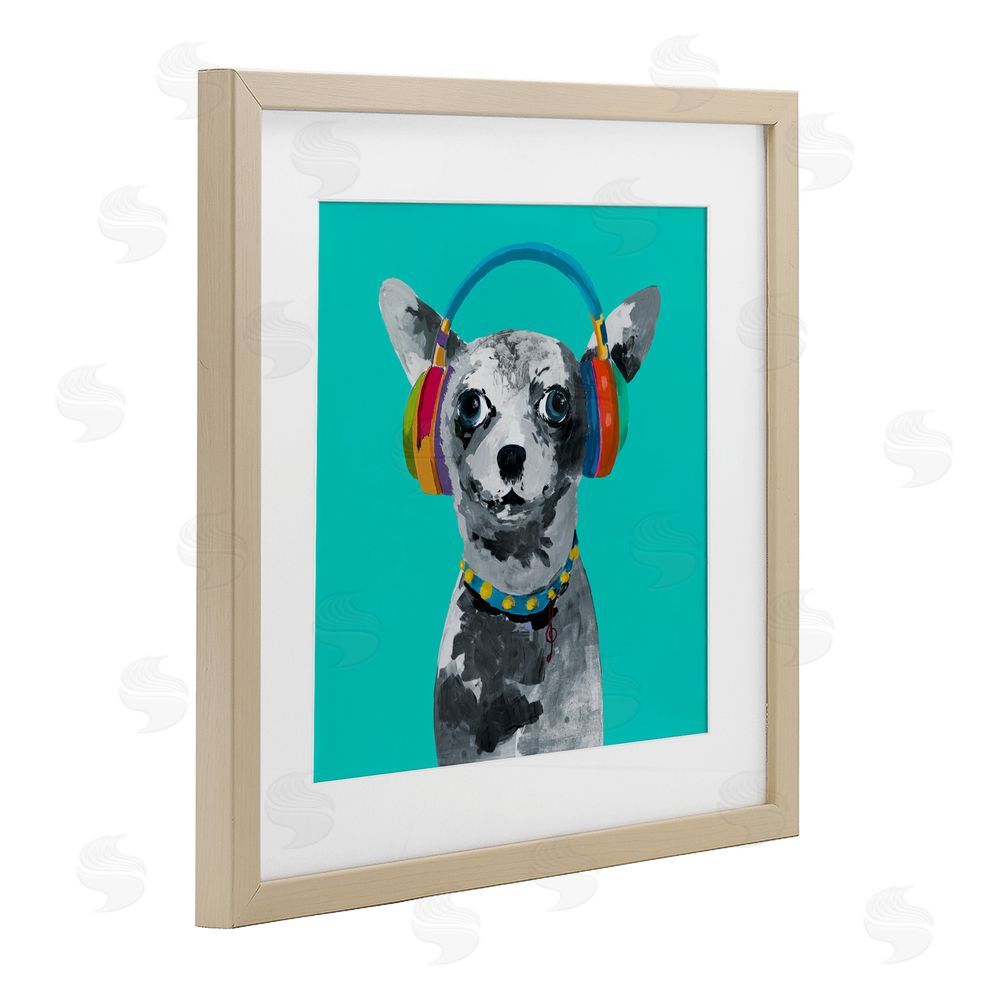 Sundance Graphics Jammin' Pup on Blue Birch Framed Print Under Glass Wall Art