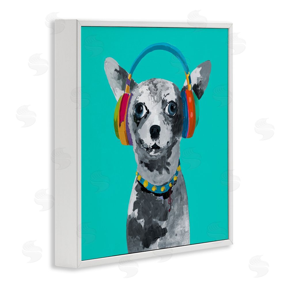 Sundance Graphics Jammin' Pup on Blue White Framed Giclee Wall Art Print