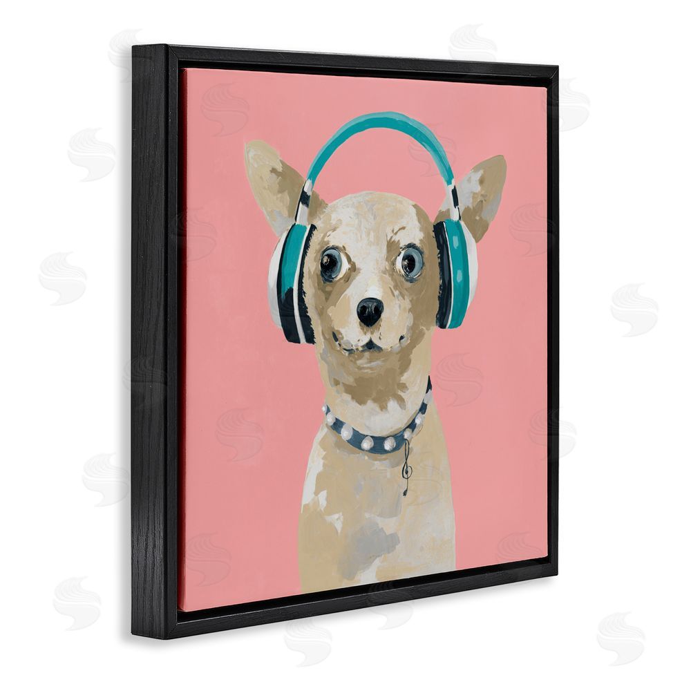 Sundance Graphics Jammin' Pup on Pink Black Floating Frame Canvas Wall Art Print