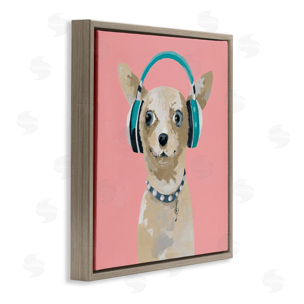 Sundance Graphics Jammin' Pup on Pink Brown Floating Frame Canvas Wall Art Print