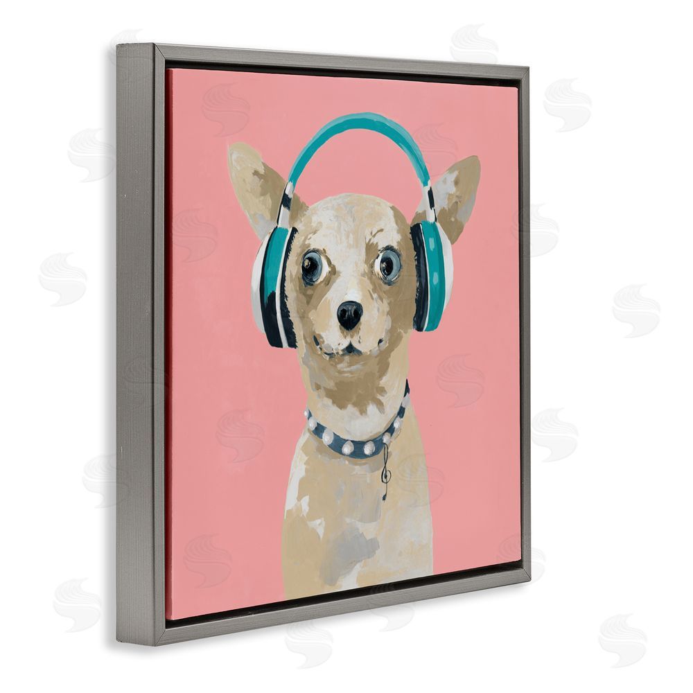 Sundance Graphics Jammin' Pup on Pink Gray Floating Frame Canvas Wall Art Print