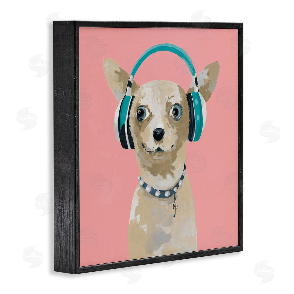 Sundance Graphics Jammin' Pup on Pink Black Framed Giclee Wall Art Print