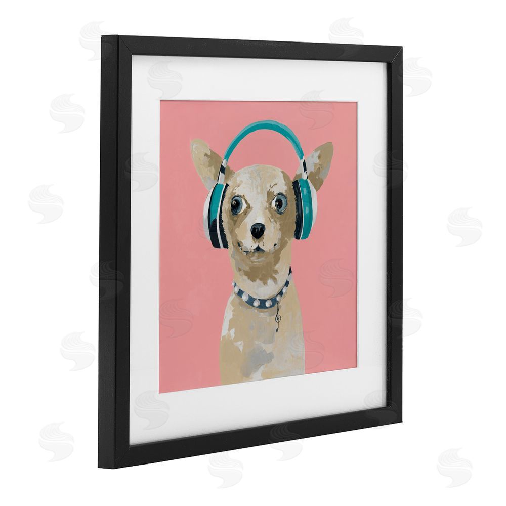 Sundance Graphics Jammin' Pup on Pink Black Framed Print Under Glass Wall Art