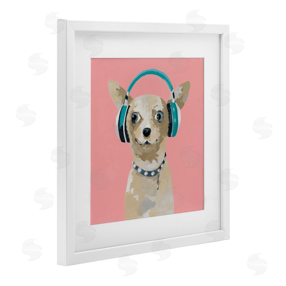 Sundance Graphics Jammin' Pup on Pink White Framed Print Under Glass Wall Art
