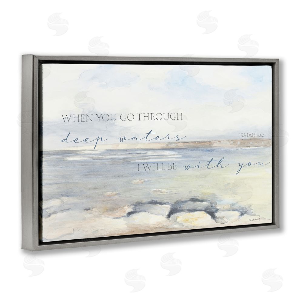 Sundance Graphics Deep Waters Isaiah 43:2 Gray Floating Frame Canvas Wall Art Print