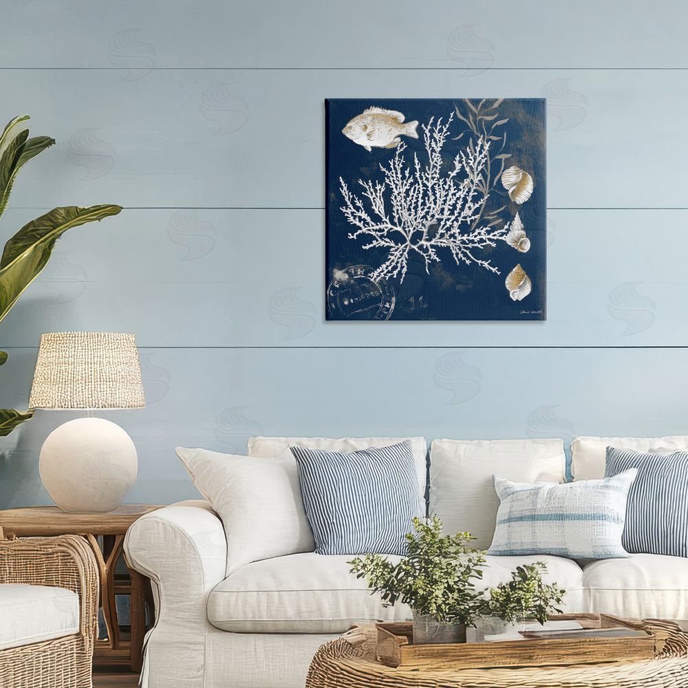 Sundance Graphics Coral Medley on Blue Canvas Wall Art Print in Room