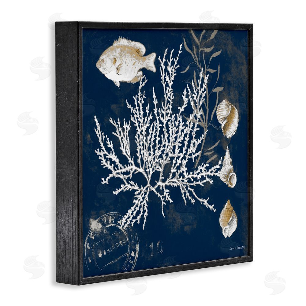 Sundance Graphics Coral Medley on Blue Black Framed Giclee Wall Art Print