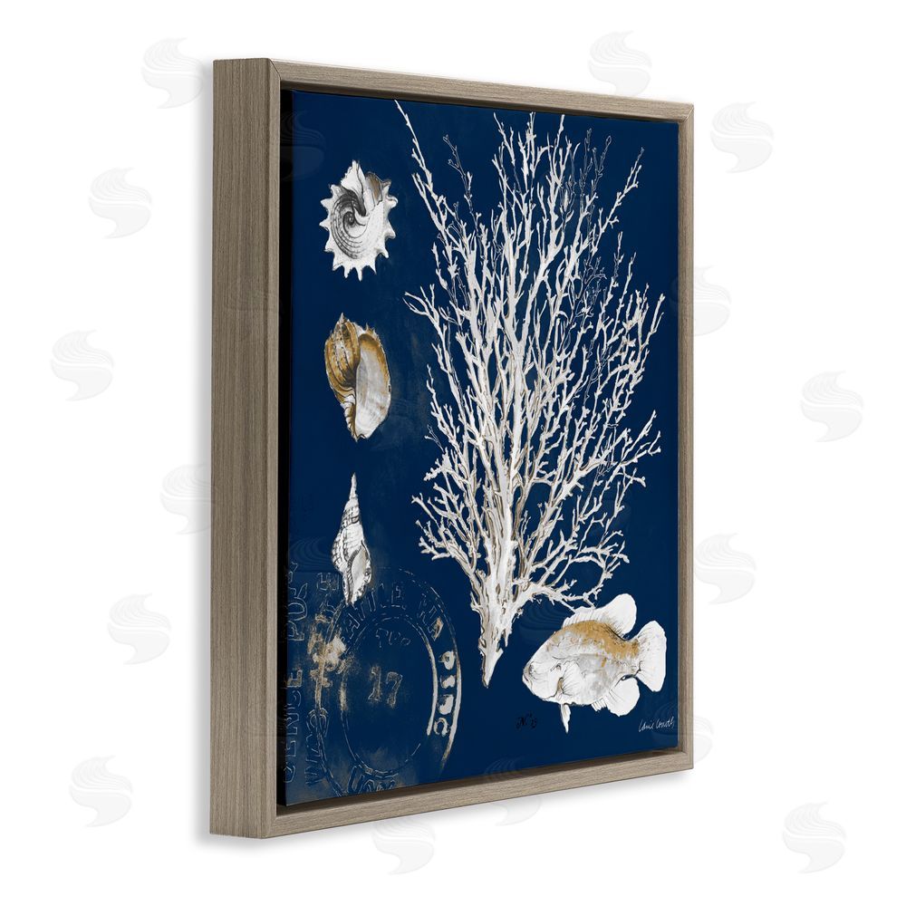 Sundance Graphics Coral Medley on Navy Brown Floating Frame Canvas Wall Art Print